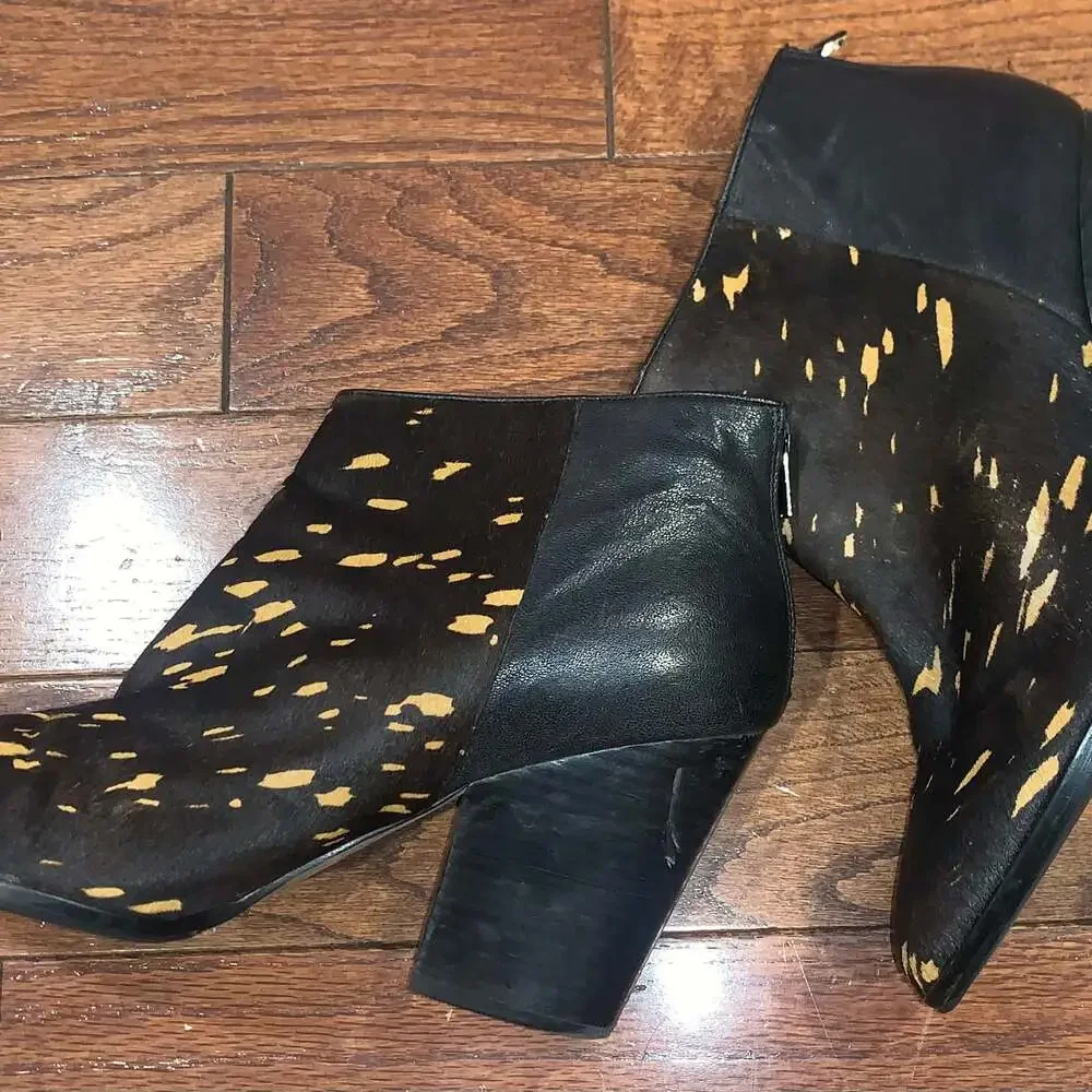 Cole Haan Women’s Calf Hair‎ Block Heel Ankle Boots Black Brown Speckled Size 10